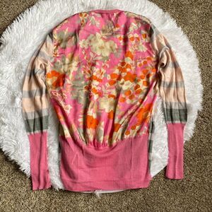 Clements Ribeiro Open Front Sweater Wool Blend Pink Floral Womens Size Small